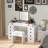 Spacious 10-Drawer Vanity Desk Set with Flip-Up Mirror & Stool, Large Storage Solution, Chic White + Walnut Combination