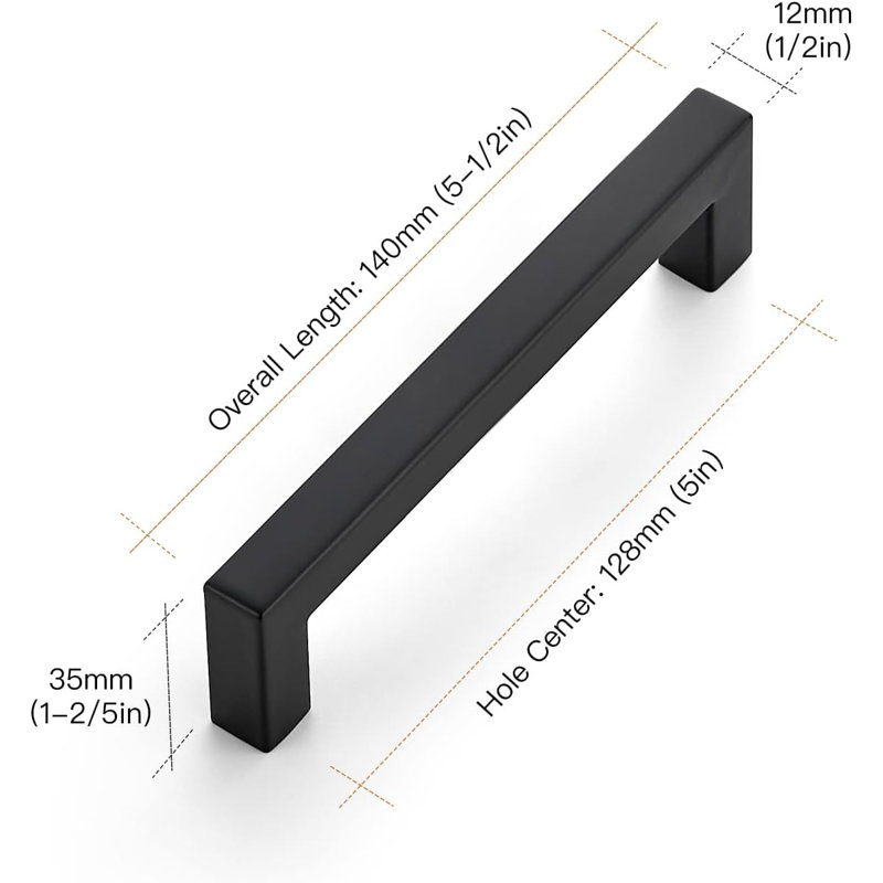 Matte Black 5" Modern Stainless Steel Cabinet Pulls Set