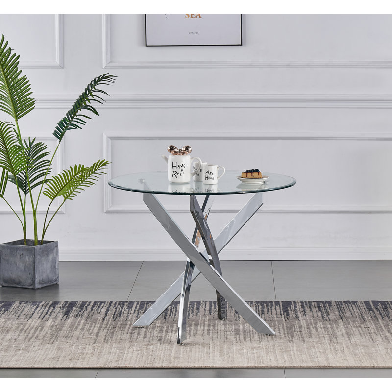 Gabriela Round Glass Top Metal Base Dining Table