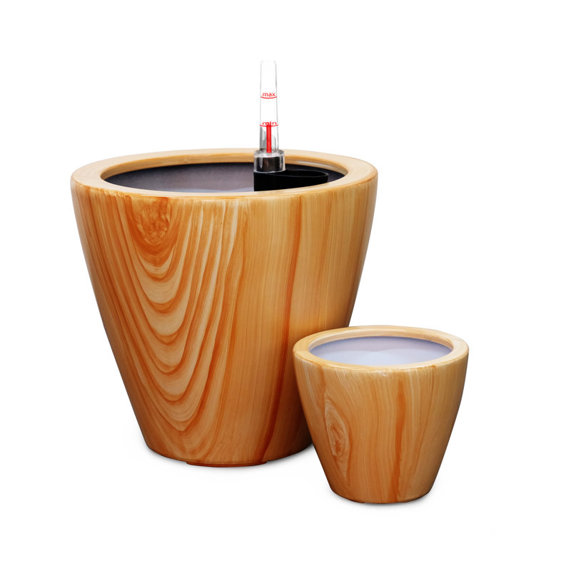 2-Pack 10 In. Light Wood Plastic Self-Watering Planter Pot