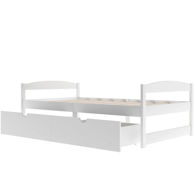 Lit plateforme avec deux tiroirs, Blanc