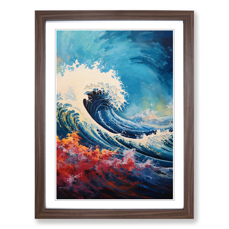 Wave Japanese Impressionism - Framed Print, Walnut Framed, 34cm H x 25cm W
