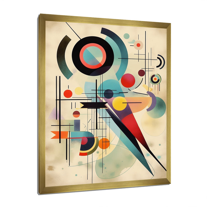 Chef-d'œuvre géométrique sur toile, H 32 po x l 24 po x P 1 po, Encadrement doré