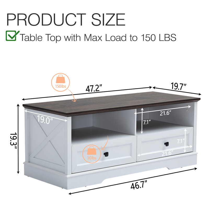 White and Dark Brown Rectangular Wood Coffee Table with Storage