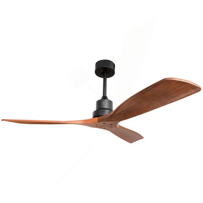 52Inch Outdoor Farmhouse Ceiling Fan No Light, With Remote Control Solid Wood Fan Blade Reversible Motor