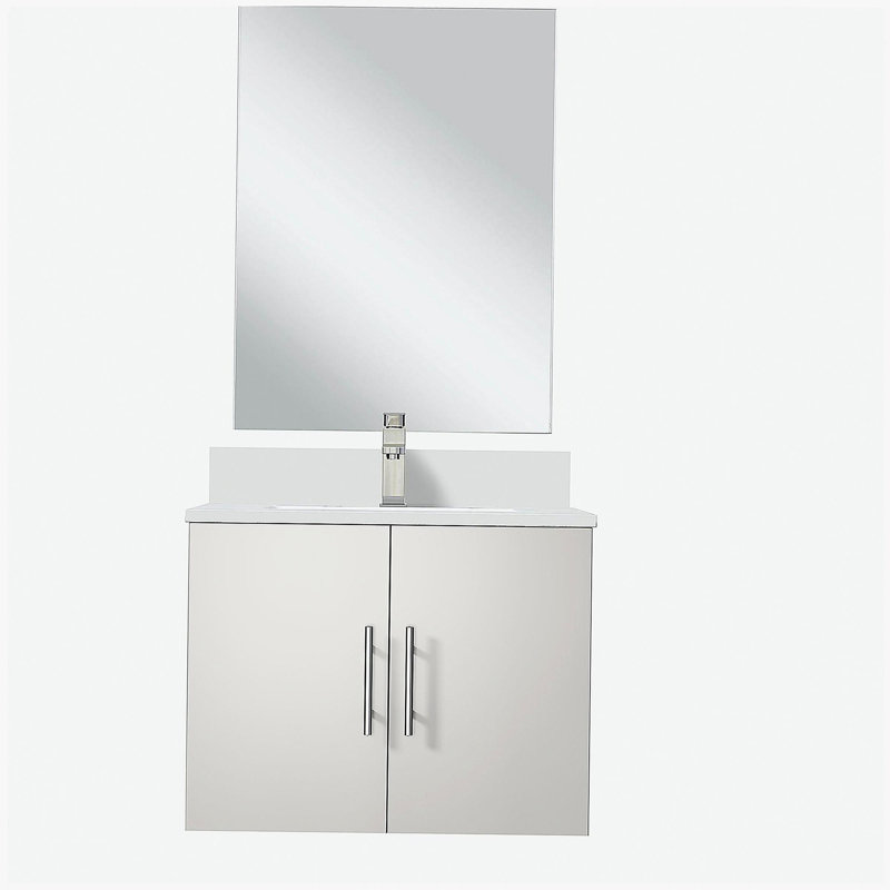 Lavabo de baignoire avec robinet et miroir à DEL, Blanc, 24"