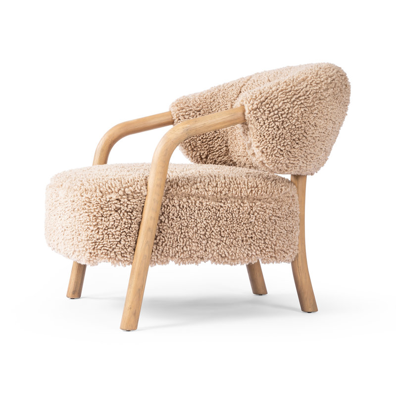 Fauteuil l 29,25 po Citrine, Fausse peau de mouton Andes Toast, Chêne amande