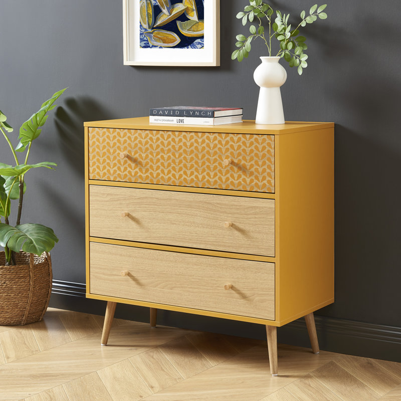 Ramah 78cm W 3 - Drawer Chest of Drawers, Ocher/Oak