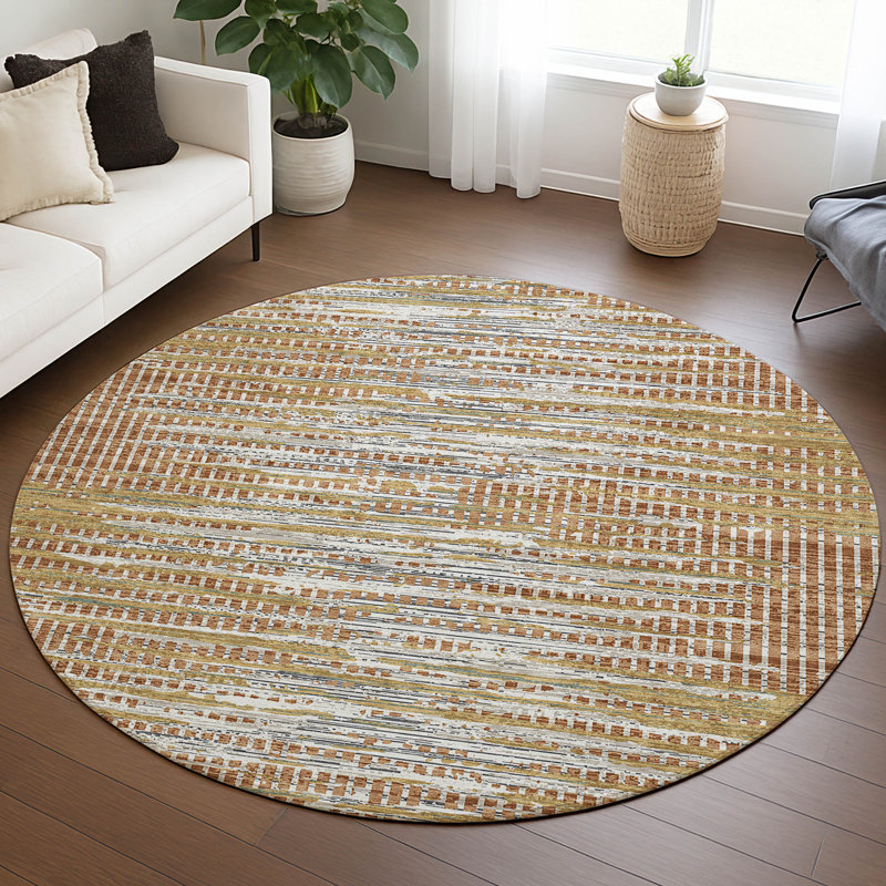 Machine Washable Indoor/Outdoor Chantille ACN2642 Abstract Rug, 8' Round, Copper