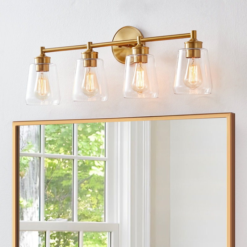 Medaim Dimmable Metal and Glass Vanity Light, 4 Lights, Gold