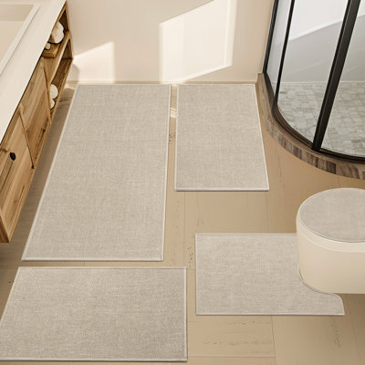 Ensemble de tapis pour salle de bain 5 pièces aspect lin avec envers antidérapant