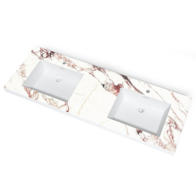 Dessus de meuble-lavabo double 60 po une pièce - deux robinets, trop-plein inclus