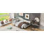 Lit de jour simple tapissier avec tête de lit et accoudoirs, pieds de soutien, beige-308039204