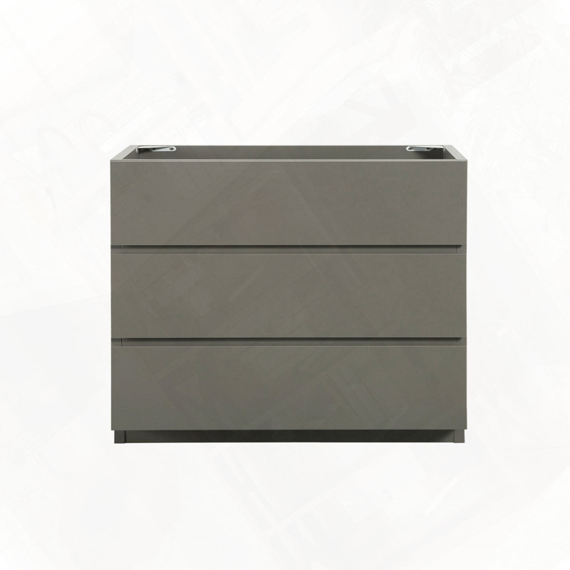 Armoire de plancher avec trois tiroirs préassemblés sans poignée, Gris