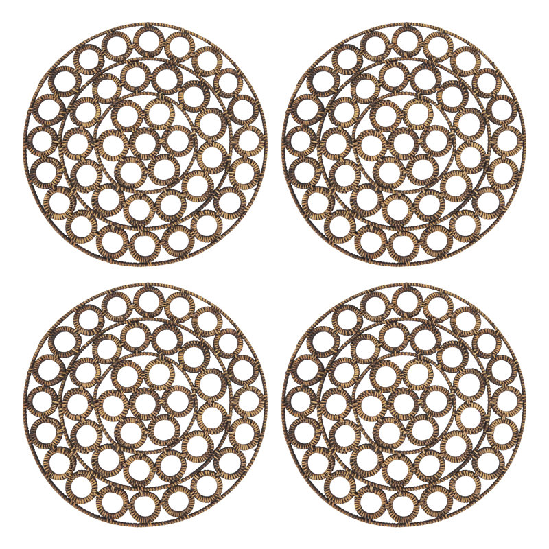 Rustic Brown Rattan Circular Placemats, Set of 4
