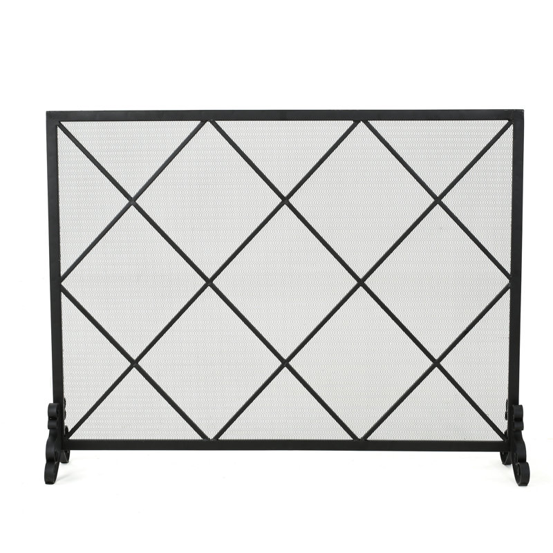 Pare-étincelles simple en fer - Diamant élégant moderne, l 41,24 po x P 8,95 po, H 31,24 po, panneau noir, motif élégant 41,5 po, 8,9 po, 32,1 po