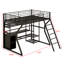 Lit mezzanine en métal avec poste de travail intégré, garde-robe ouverte, éclairage DEL et grand rangement