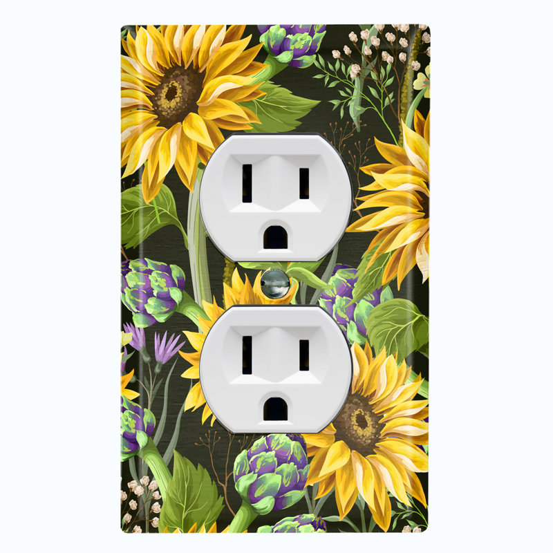 Sun Flower Purple Lavender Garden Black 1 - Gang Single Outlet Standard Wall Plate