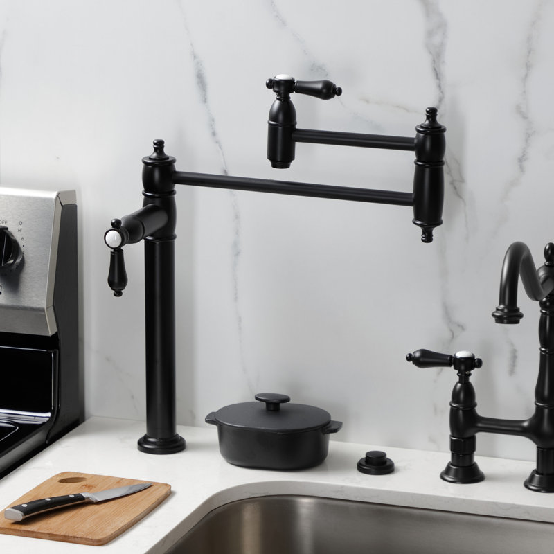 Kingston Brass Two-Handle 1-Hole Deck Mount Pot Filler Faucet, Matte Black