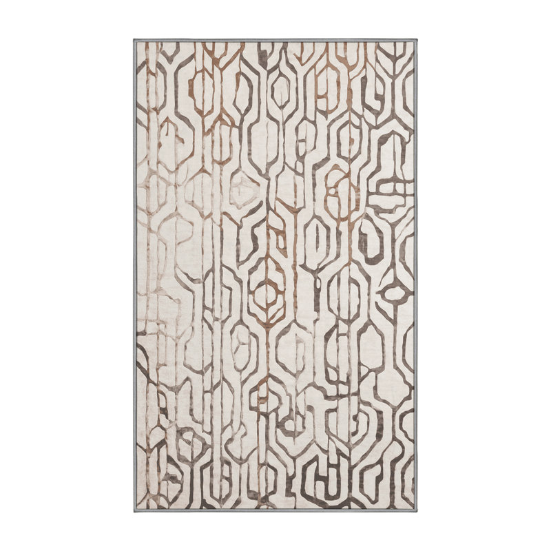 Machine Washable Gray Area Rug, Rectangle 6' x 9'