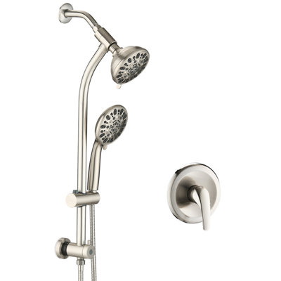 Douche double à main et de tête à 7 jets - Douches de 12,7 cm, combinaisons de jets multiples, pause d'eau, barre de douche réglable en hauteur, autonettoyante, finition soignée, installation complète, effet pluie fixe et massage