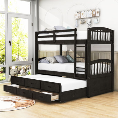 Diavione Kids Twin Over Twin Bunk Bed with Trundle with Drawers