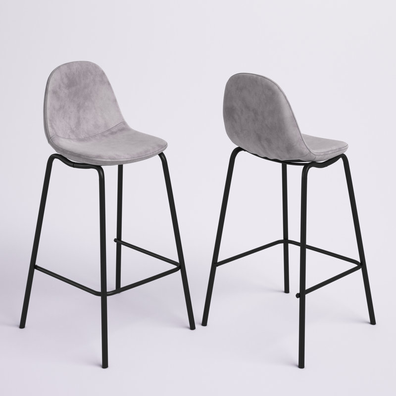 Lazio Velvet Bar Stool with Iron Legs, Gray, Counter Stool (24.02'' Seat Height )