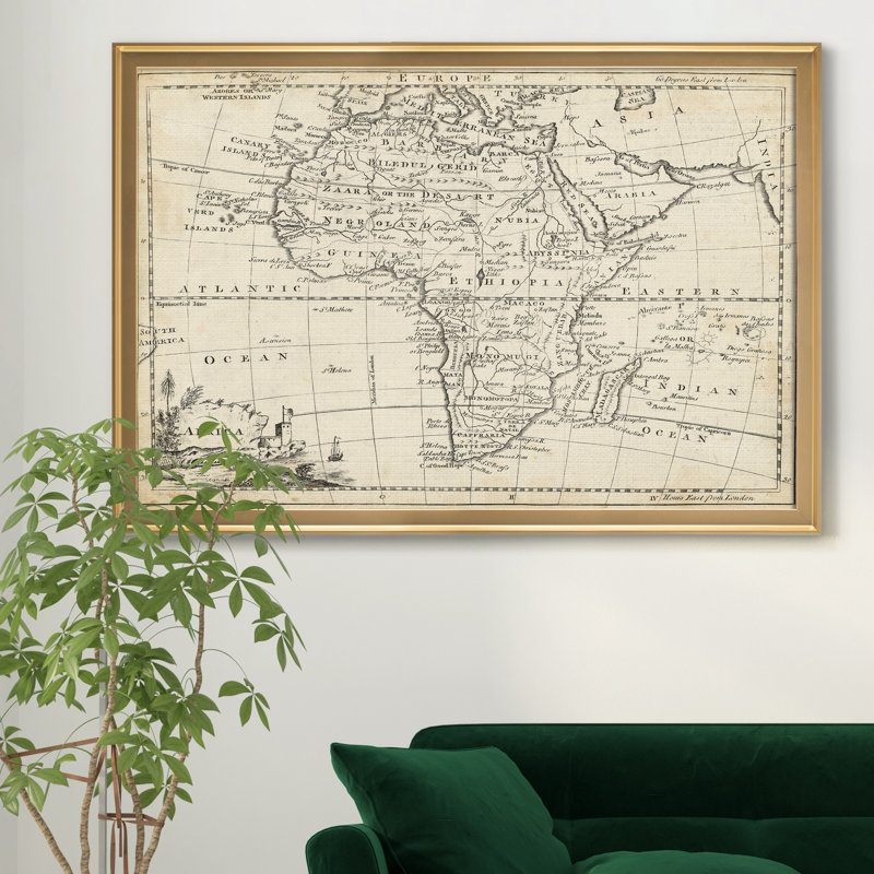 Carte de l’Afrique-impression d’art graphique sur toile encadrée, H 18,5 po x l 24,5 po x P 1,5 po, Encadrement doré