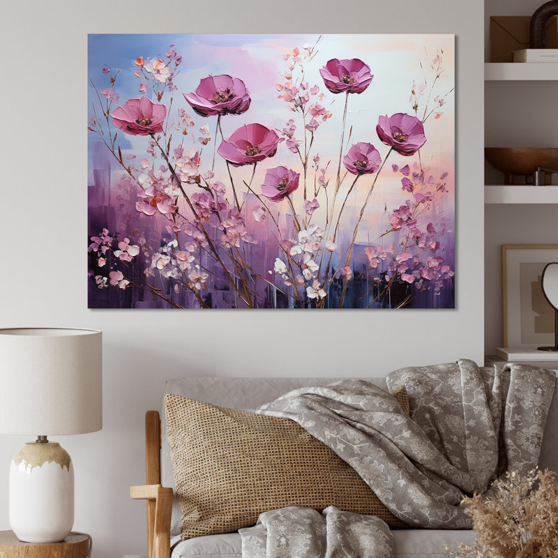 «Violet Flower Meadow Harmony II», reproduction sur toile, Toile tendue, H 30 po x l 40 po x P 1,5 po