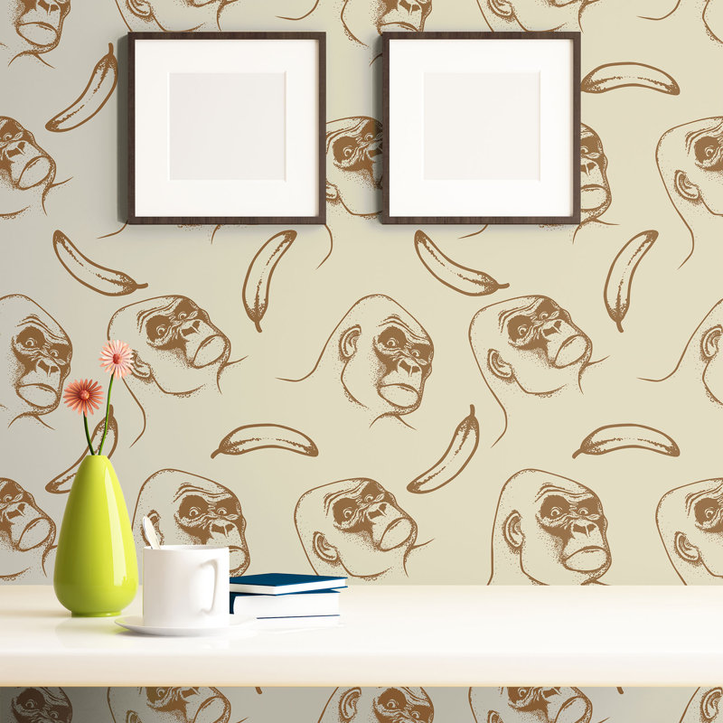 Hiran Gorilla Animal Removable Peel and Stick Wallpaper Panel, 126" L x 24" W