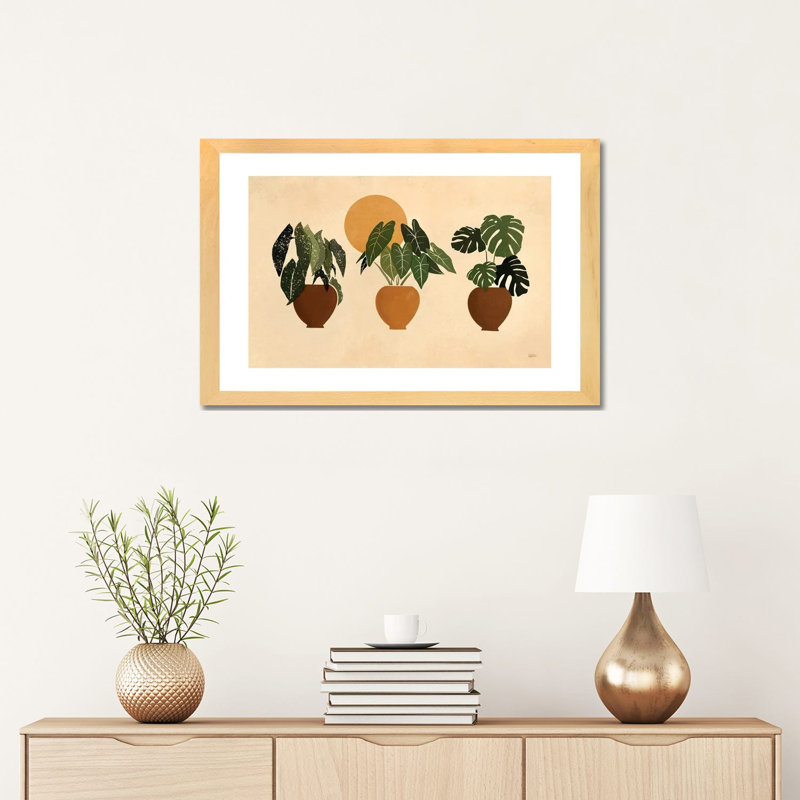 « Houseplants II » par Bria Nicole-impression d’art graphique, Toile avec cadre en bois beige, Blanc