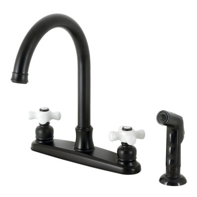 Kingston Brass Victorian Two-Handle 4-Hole 8" Centerset Kitchen Faucet with Side Sprayer