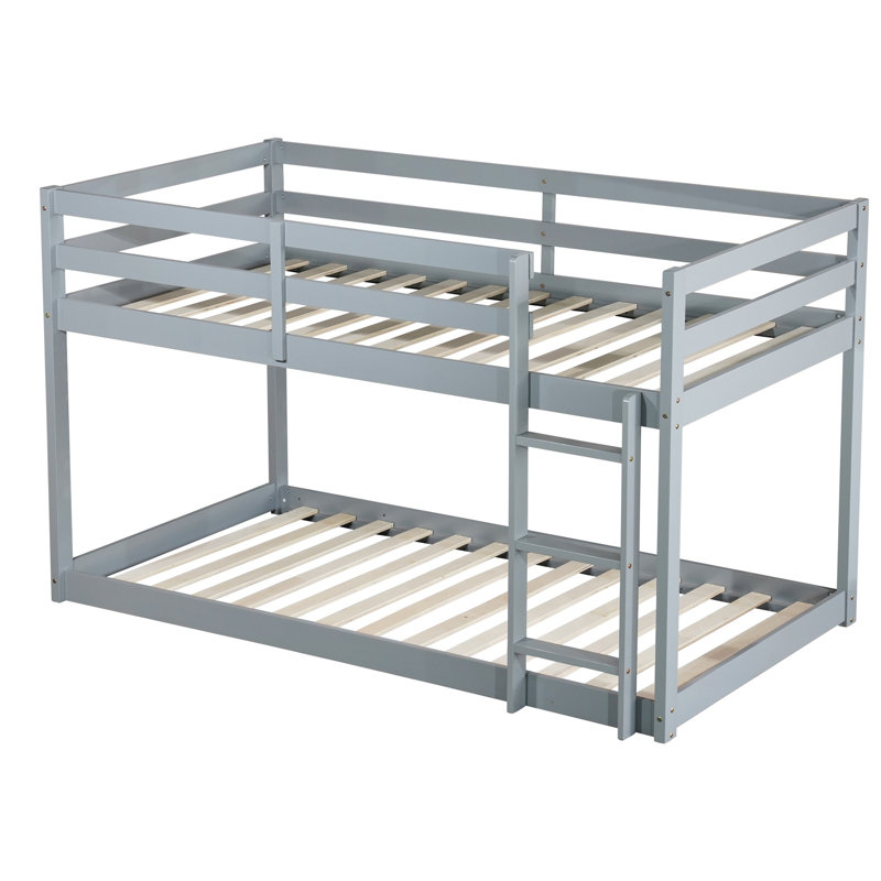 Solid Wood Twin over Twin Loft Bed with Ladder – Low Height, Durable Slats & Underbed Storage,Grey, Gray