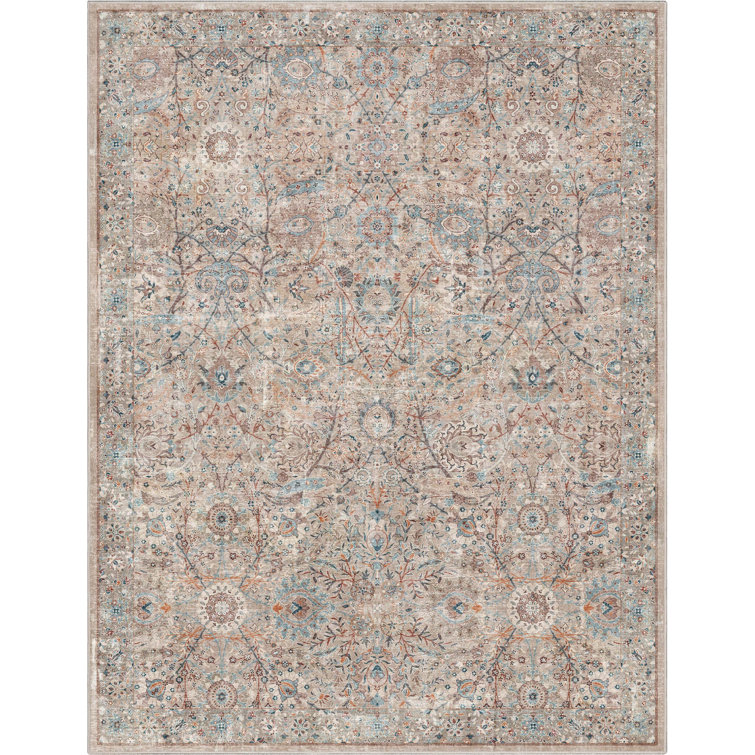 Emilia Vintage Persian Floral Ivory Flat-Weave Thin Rug