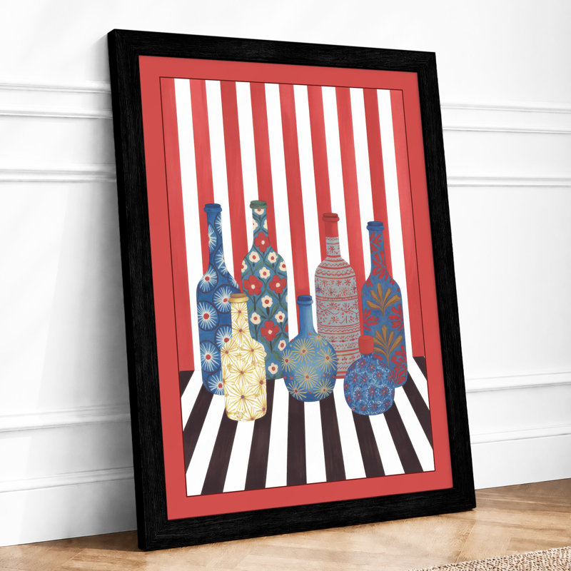 Patterned Bottles In Line Modern - Print, A1 - 84.1 x 59.4 cm, Black