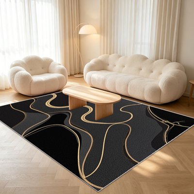 Tapis de style abstrait moderne de 1 pièce pour le salon, doux et confortable, adapté à toutes les saisons, facile à entretenir, tapis d'intérieur lavable à la machine, convient au salon, à la chambre à coucher, à la salle à manger, au bureau, au patio, à la maison, à l'extérieur Décor.