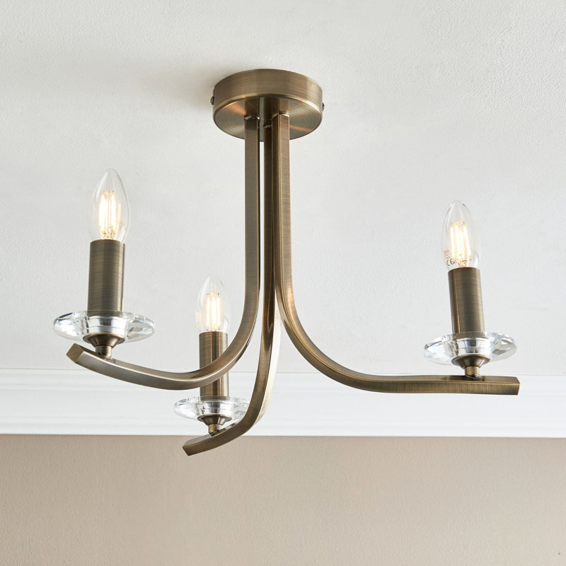 Semi Flush Mount, Antique Brass, 300cm H x 410cm W x 410cm D, 3 Lights