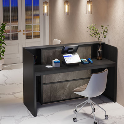 Modern Reception Desk with LED Lights 63 Inches Front Counter Table