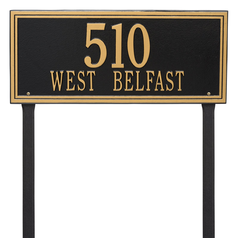 Double Line 2-Line Lawn Address Sign, Black and Gold, Yes