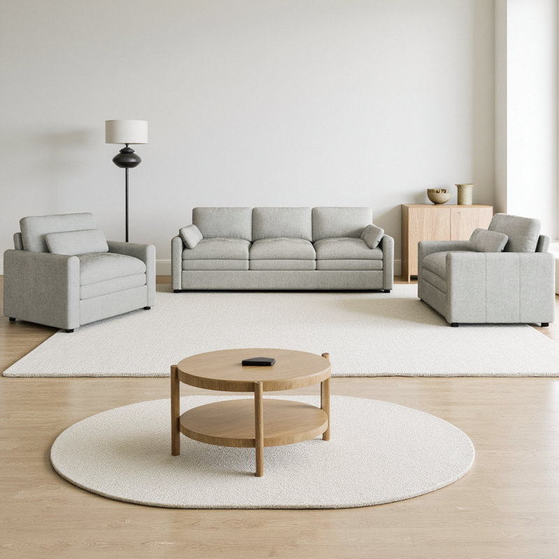 Ensemble de canapé rembourré 3 places et 2 canapés simples Cozy, Gris clair