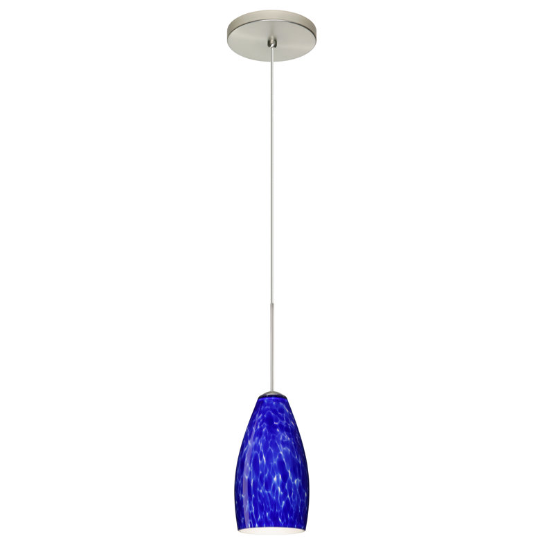 Luminaire suspendu en forme de cloche à 1 lumière Ritwik, DEL, Nickel satiné, Bleu nuage