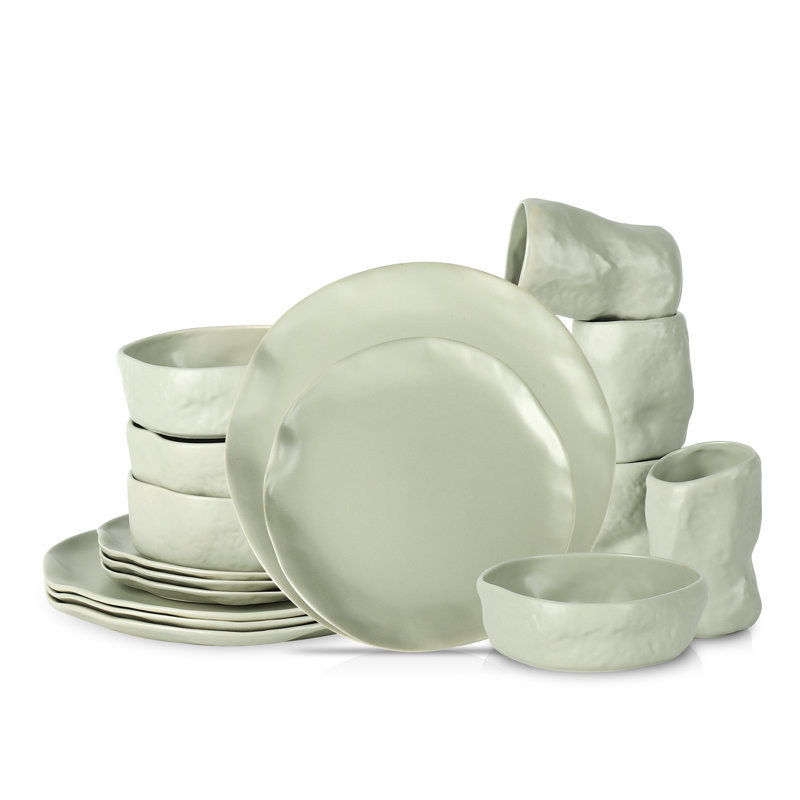 Stone By Mercer Project Atik Dinnerware Set - Service for 4, Sage Gray