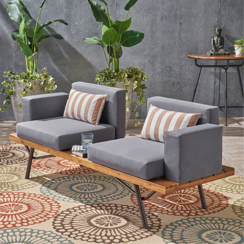 Canapé d'extérieur 2 places en bois d'acacia avec pieds en métal pour patio de jardin