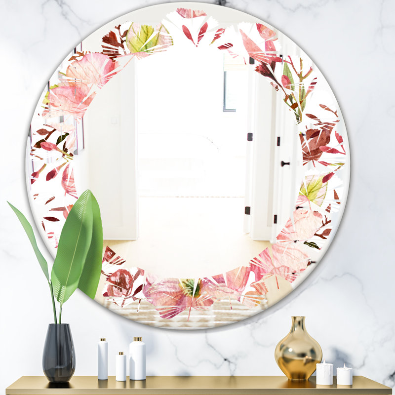 Modern Farmhouse Wall Mirror, Leaves Floral Botanical II, 24" x 24" 