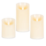 Flameless Wax Pillar Candles with Fire Glow Tip , Set of 3