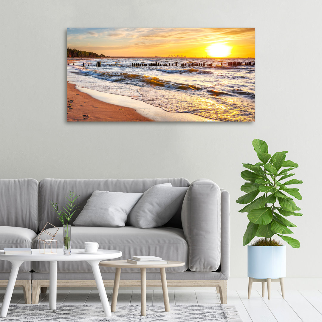 Leinwanddruck - Wandkunst - Drucke auf Leinwand - 100X50 Bildmotiv: Sonnenuntergang Strand