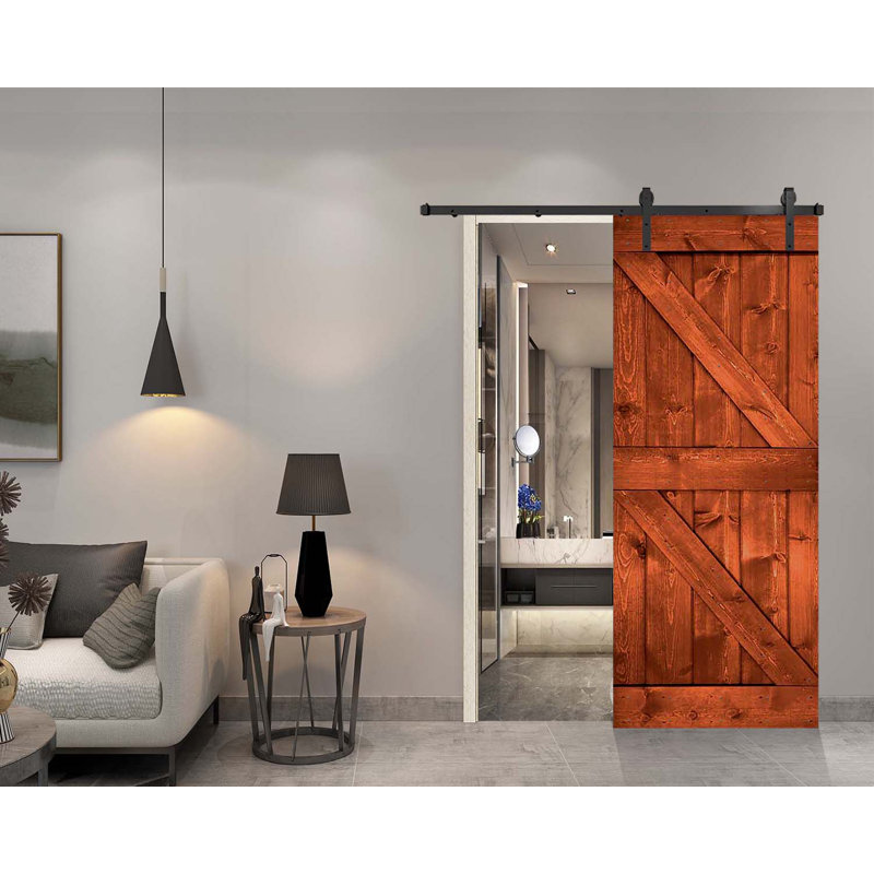 Porte de grange peinte 84 po 84 po, Noyer rouge, 46 po x 84 po