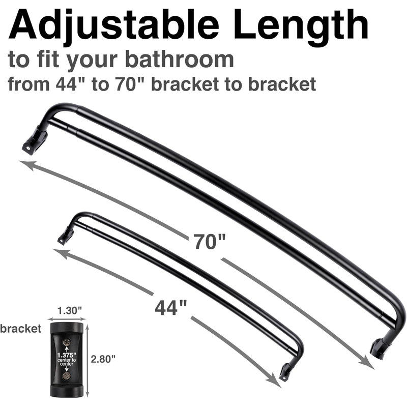 Tringle de douche double courbée, fabrication en métal, réglable entre 44 et 70 pouces, tringles en aluminium et quincaillerie de fixation en zinc, articles de bain modernes de qualité, finition noire