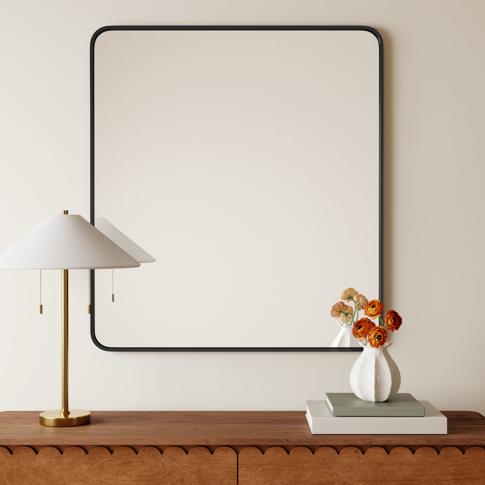 Sabine Metal Rounded Rectangle Wall Mirror, 40'' H x 36'' W, Black