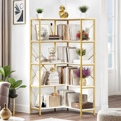 Bibliothèque de rangement à 5 niveaux en or blanc